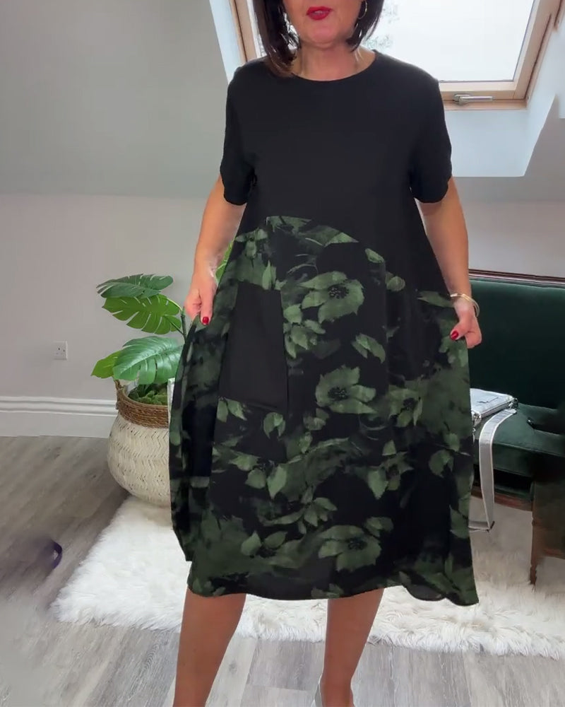 Marilyn | Floral Mosaic Round-Neck Dress