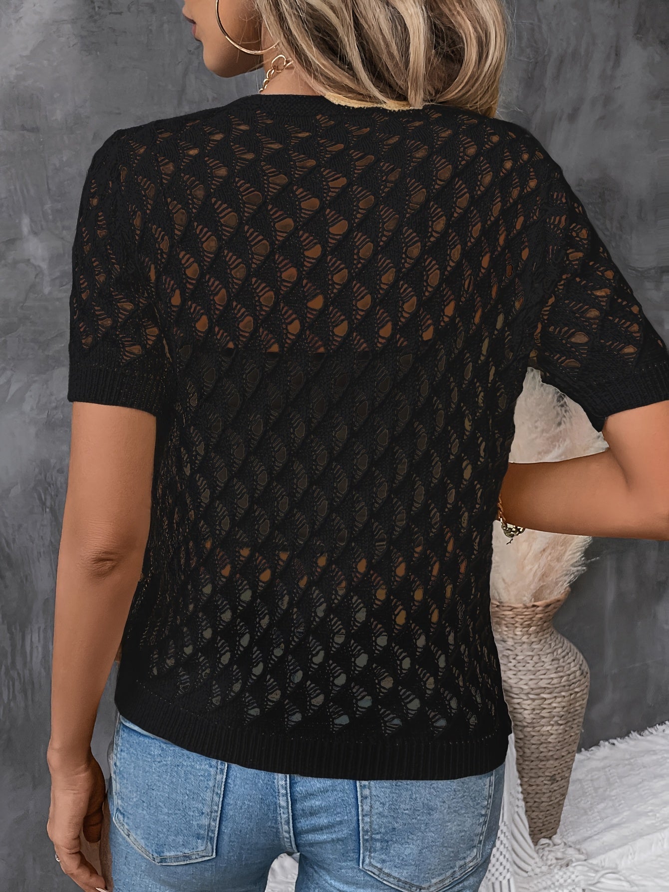 Heather | Elegant V-Neck Lace Short Sleeve Pullover