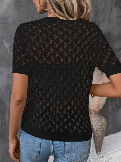 Heather | Elegant V-Neck Lace Short Sleeve Pullover