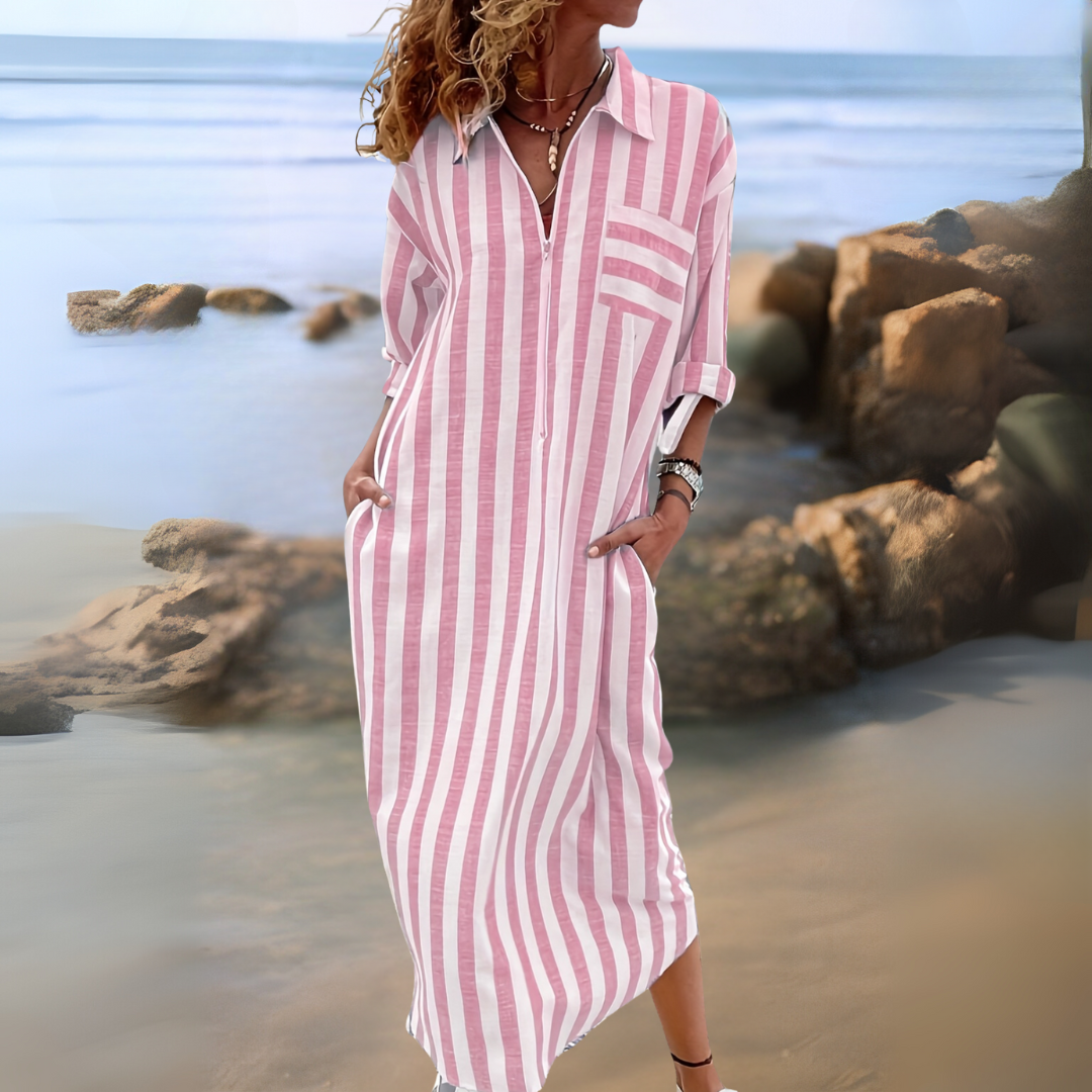 Maralya | Elegant striped dress with V-neckline