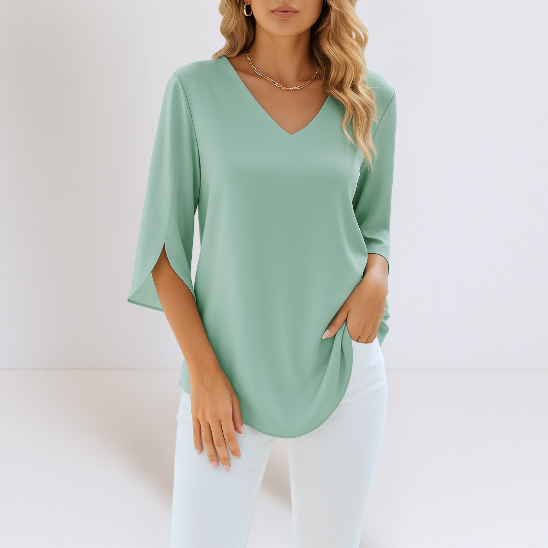 Adrienne | Elegant blouse with V-neckline and split sleeves