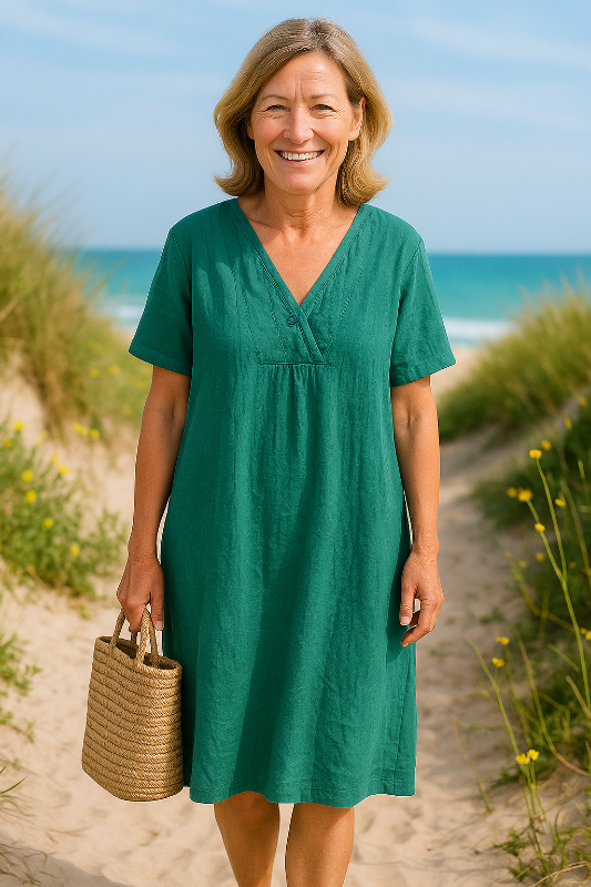 Cerise | Cotton And Linen Short Sleeve Dress