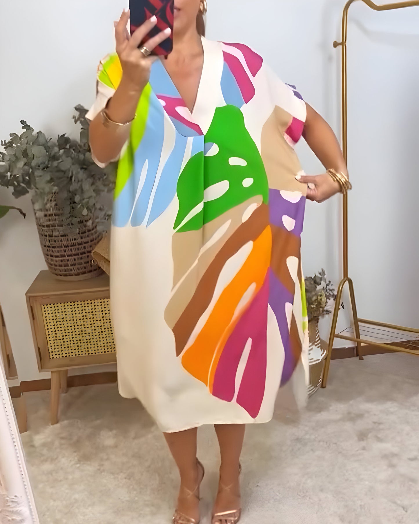 Koraleigha | Casual Colorful Leaf Print Dress