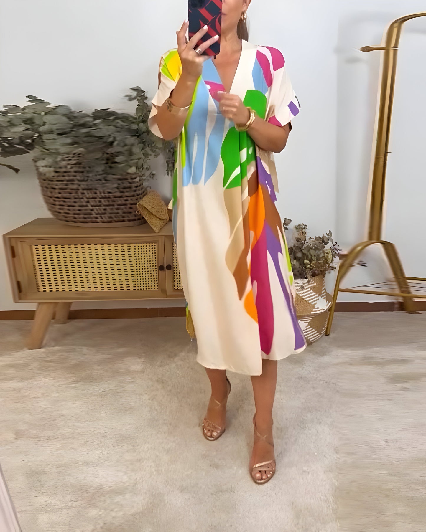 Koraleigha | Casual Colorful Leaf Print Dress
