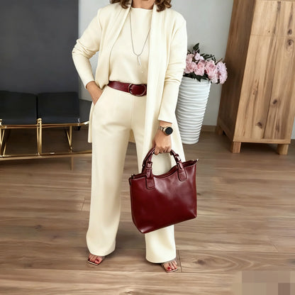 Campbell | Elegant Long Cardigan & Top & Pants 3-Piece Set