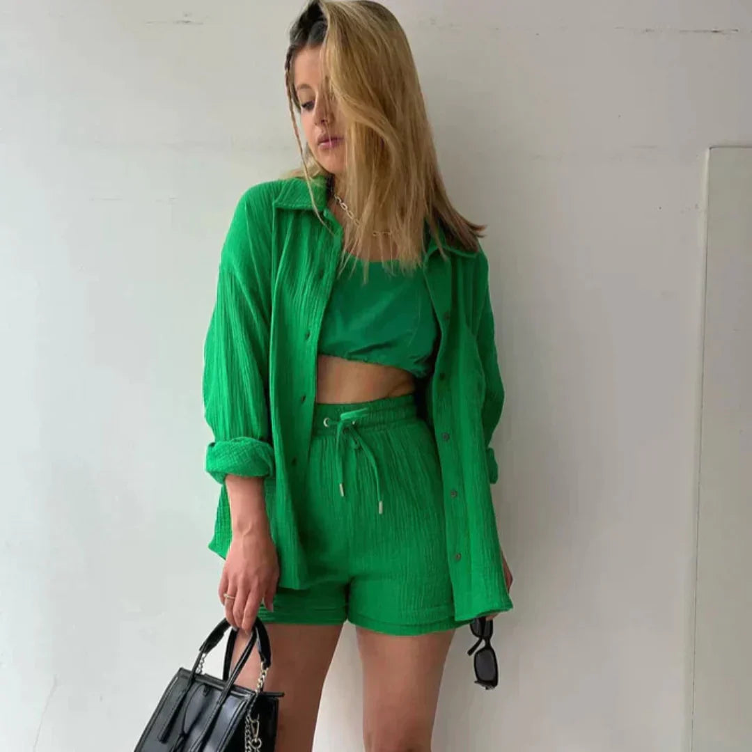 Dianne | Two Piece Cotton Shirt And Shorts Set