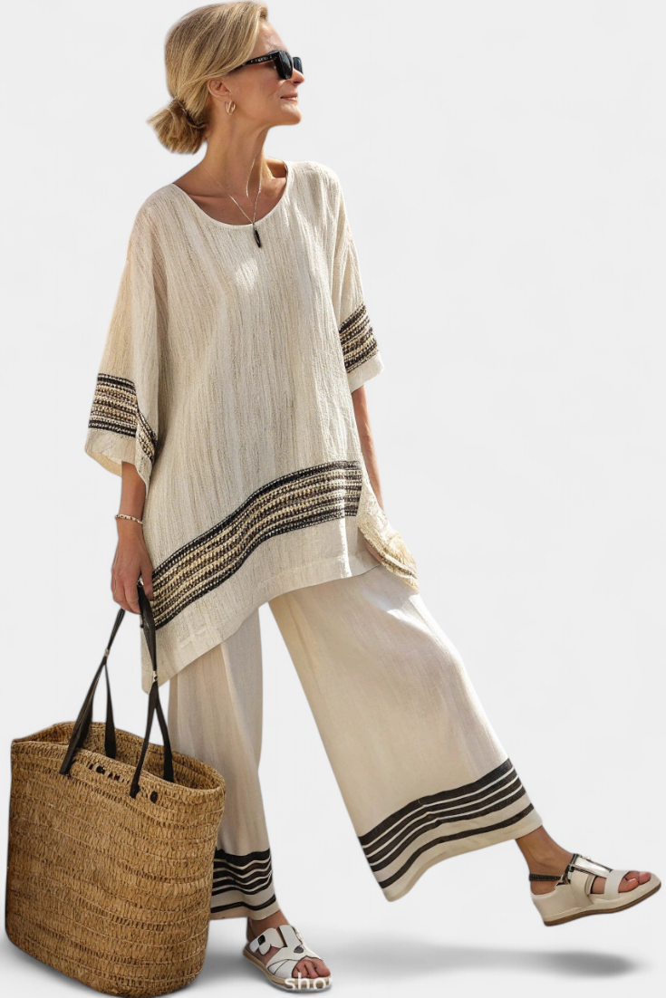 Kyla | Ethnic Bamboo Set with Stripes and Wide Cut