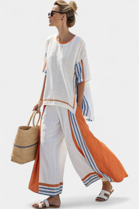 Kyla | Ethnic Bamboo Set with Stripes and Wide Cut
