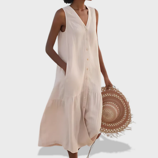 Aurora | Sleeveless Elegant Shirt Dress with V-Neckline