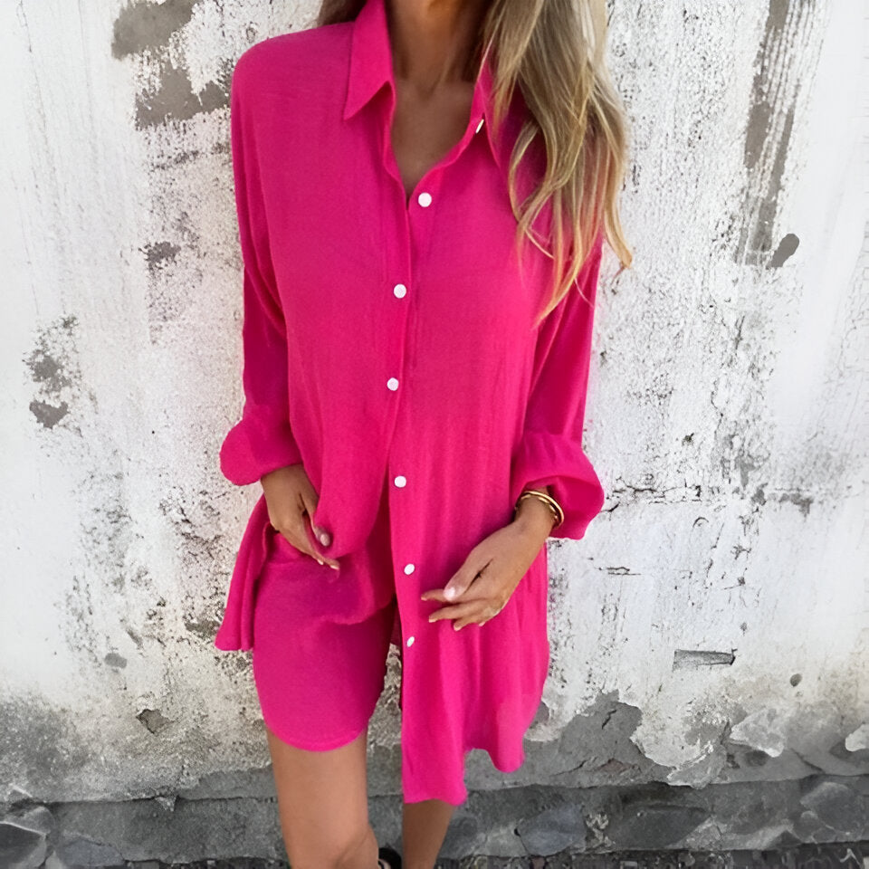 Delilah | Casual Solid Blouse & Shorts Set