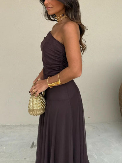 Aurora | Toledo One Shoulder Mesh Maxi Dress
