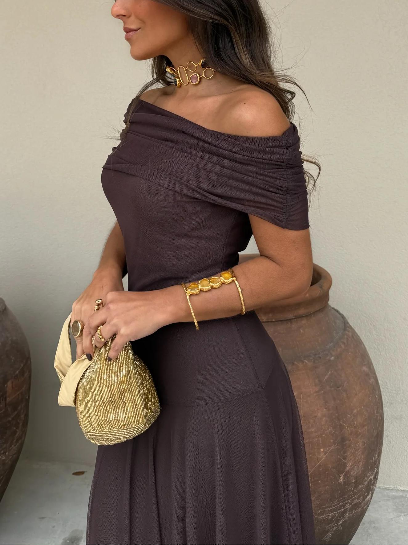 Aurora | Toledo One Shoulder Mesh Maxi Dress