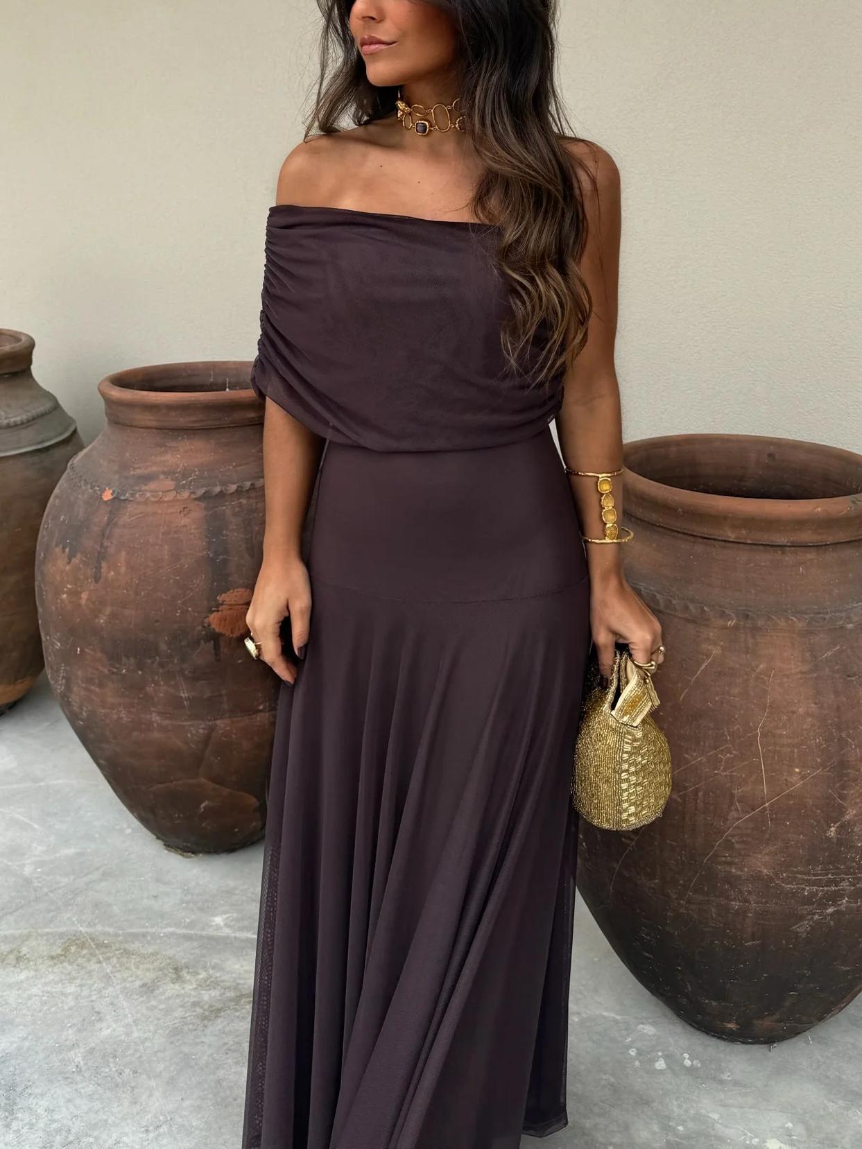 Aurora | Toledo One Shoulder Mesh Maxi Dress