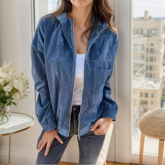 Elanora | Corduroy Jacket with Hood and Front Zip