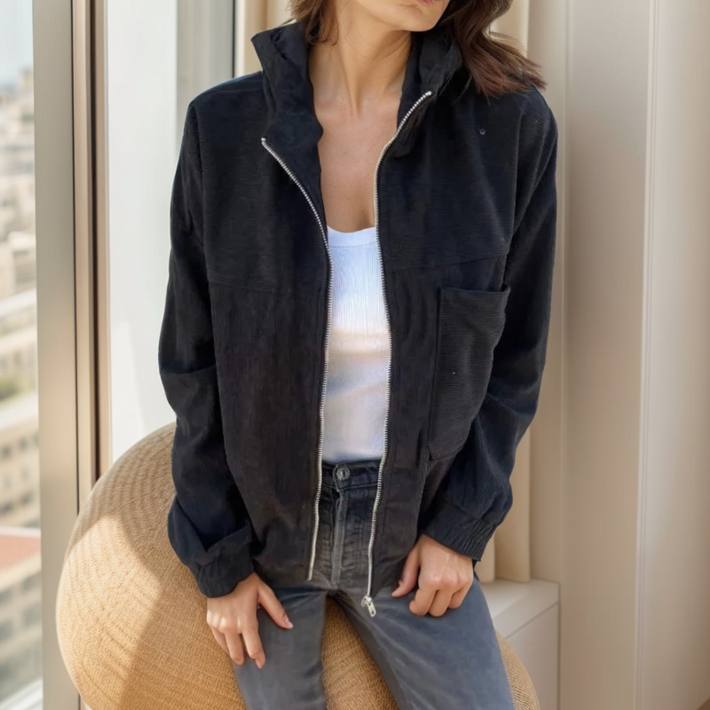 Elanora | Corduroy Jacket with Hood and Front Zip