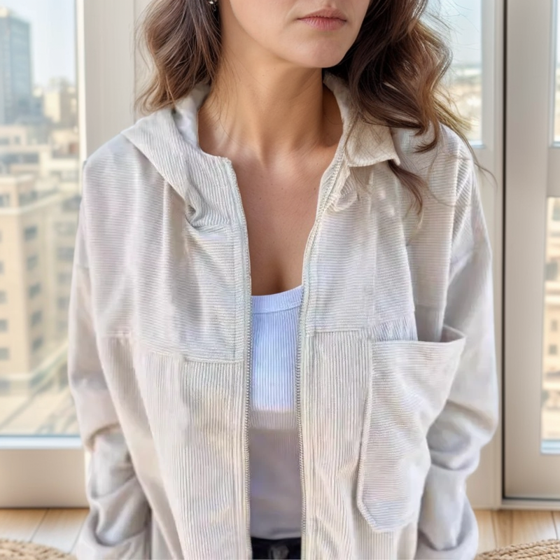 Elanora | Corduroy Jacket with Hood and Front Zip