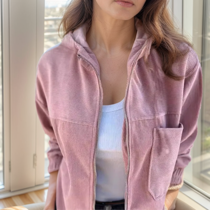 Elanora | Corduroy Jacket with Hood and Front Zip