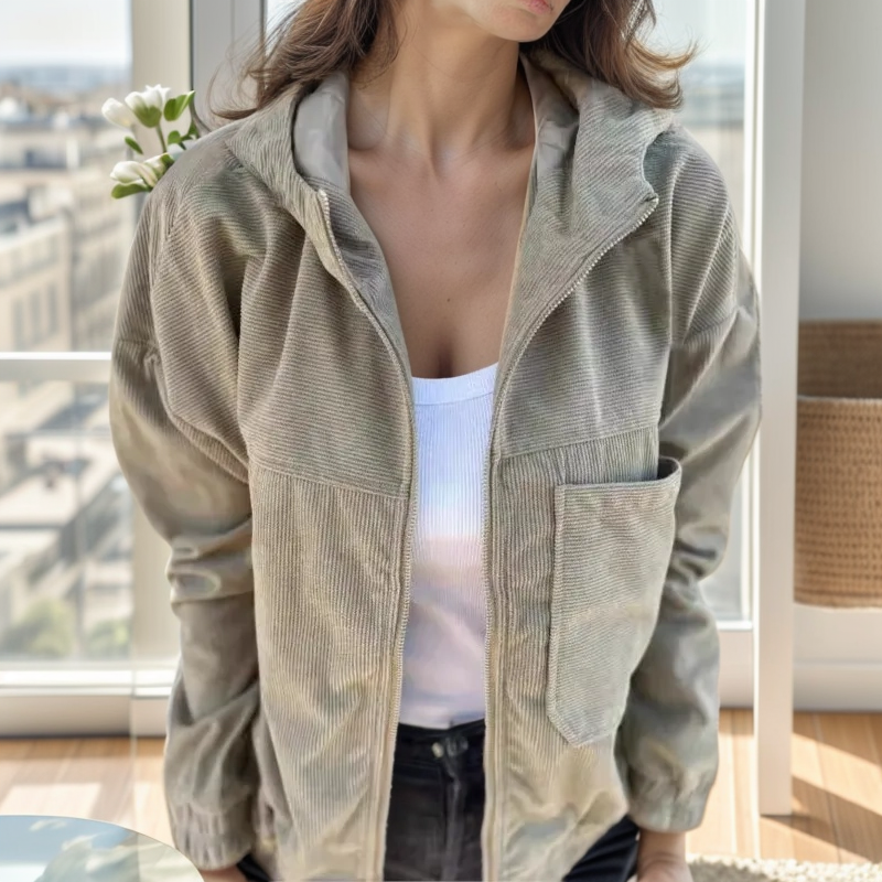 Elanora | Corduroy Jacket with Hood and Front Zip