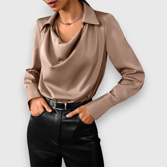 Audrey |  Long Sleeve Collar Draped Blouse