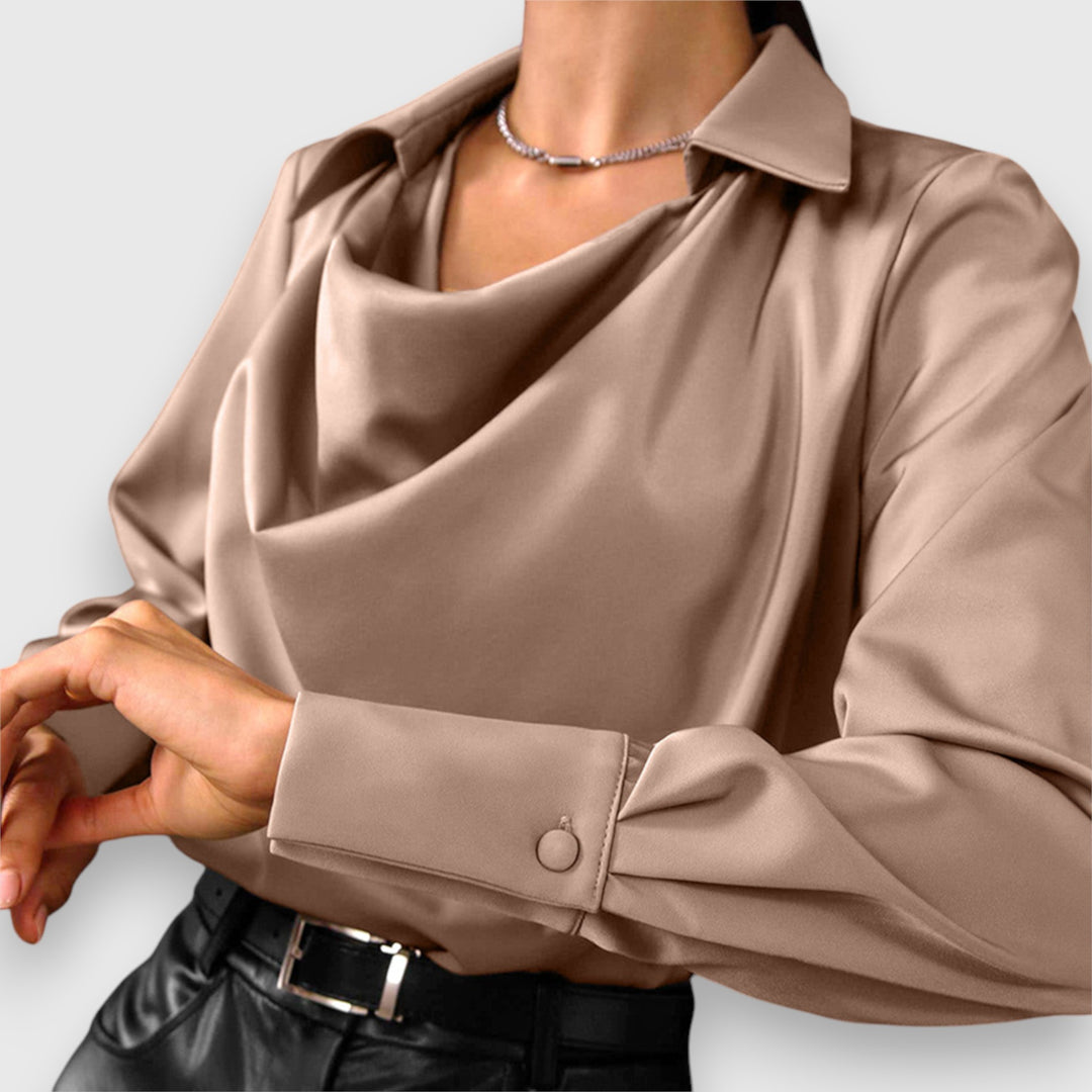Audrey |  Long Sleeve Collar Draped Blouse