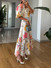 Belinda | Square Neck Floral Print Puff Sleeve Midi Dress