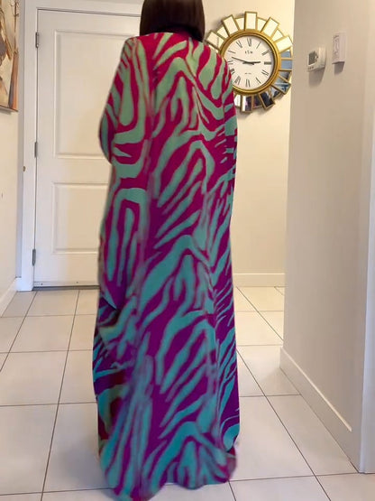 Maxie |  Print V-Neck Batwing Sleeve Robe Maxi Dress