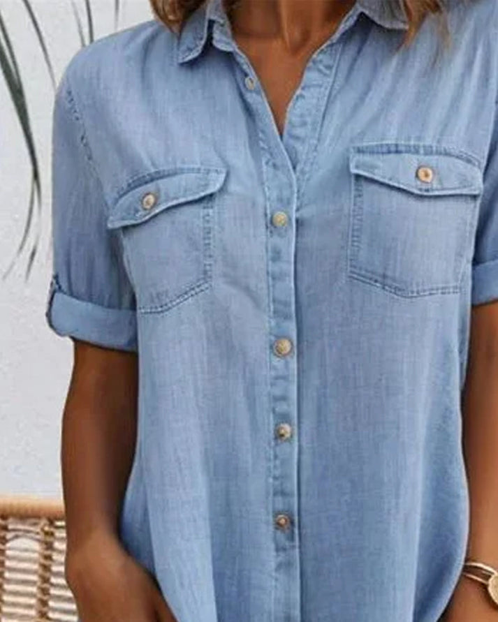 Kaitoa | Short Sleeve Button Denim Dress