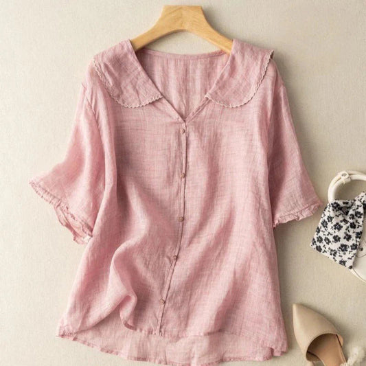 Ayla | Elegant Linen Short Sleeve Blouse