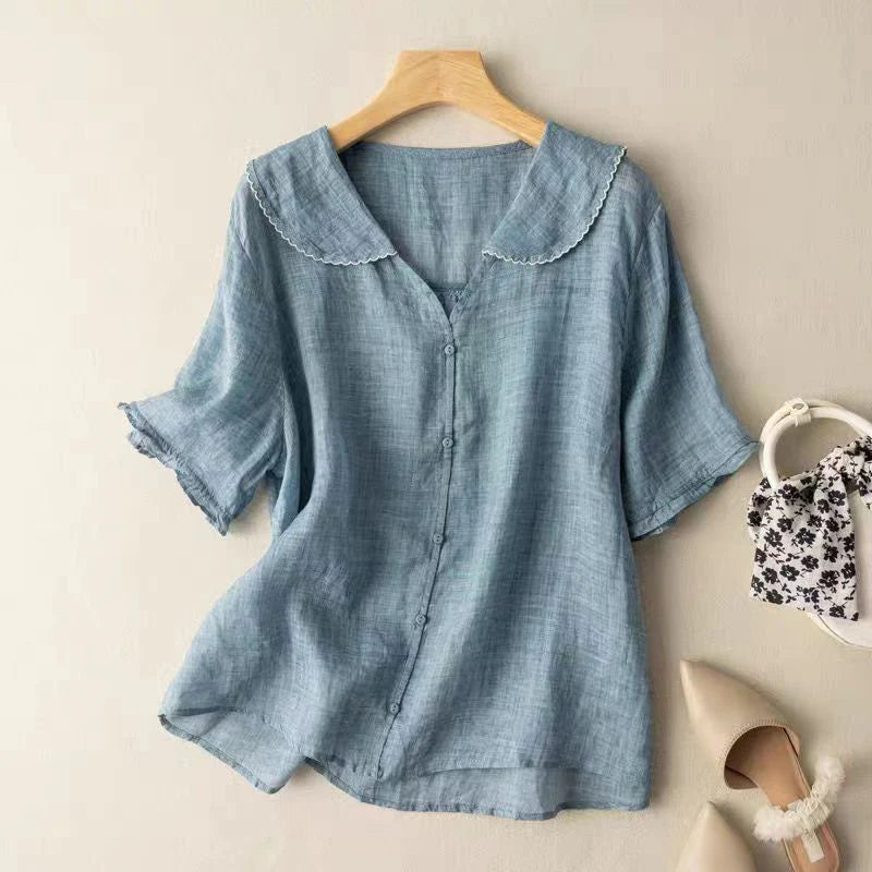 Ayla | Elegant Linen Short Sleeve Blouse