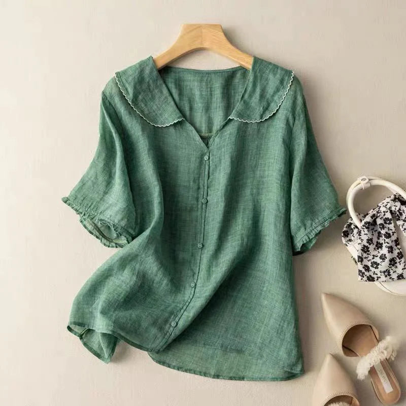 Ayla | Elegant Linen Short Sleeve Blouse