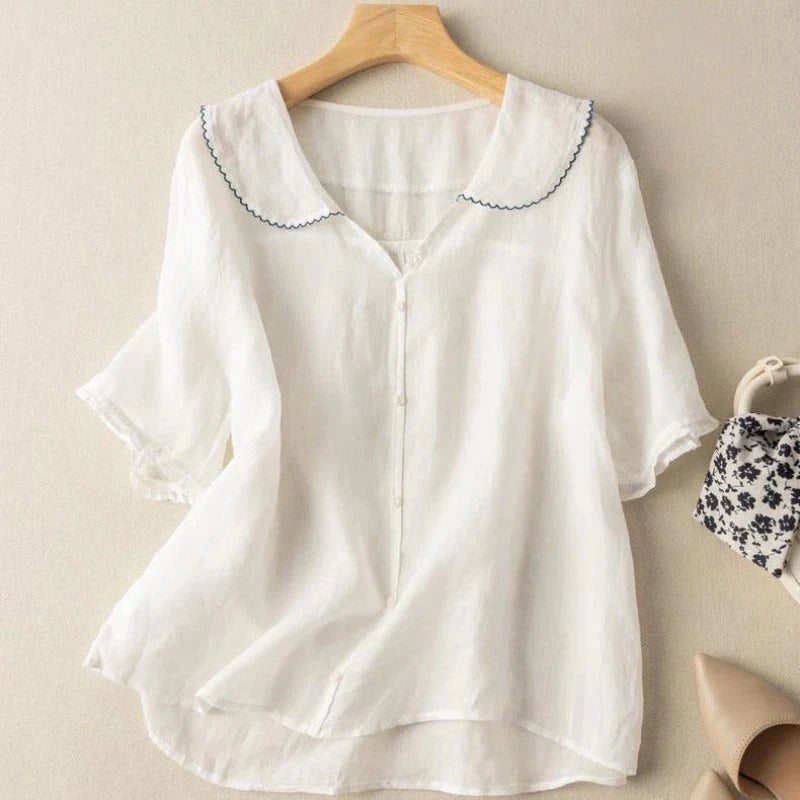 Ayla | Elegant Linen Short Sleeve Blouse