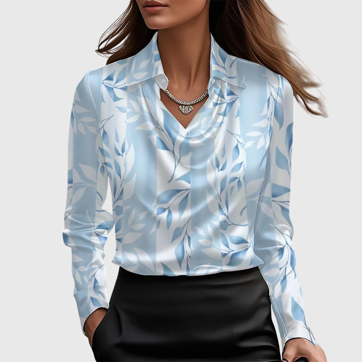 Sylvia | Blouse with Luxurious Shine and Pleated Collar