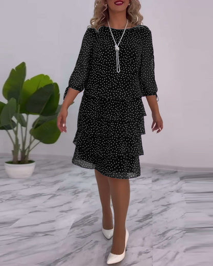 Merlyn | Polka Tiered Dress With Tie-Slit Sleeves