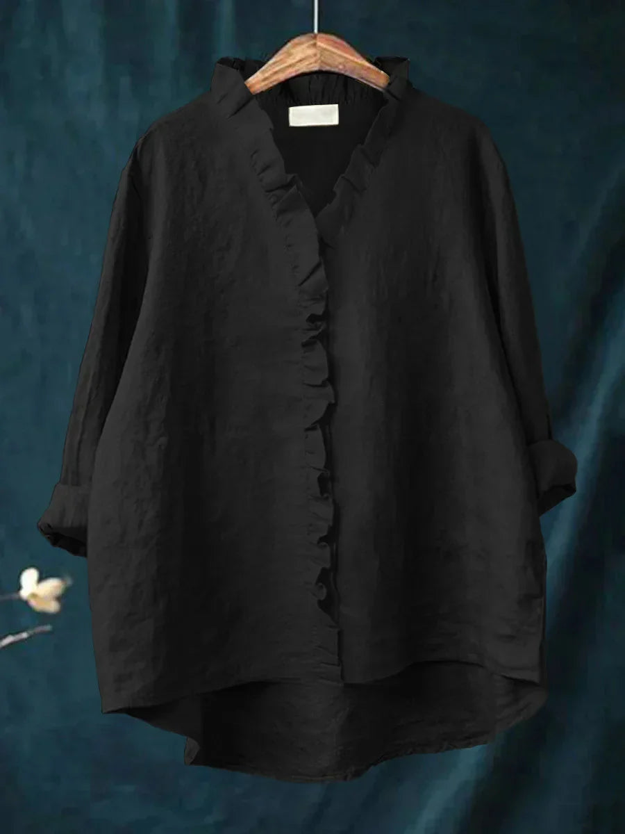 Araluen | Casual Cotton And Linen Ruffle Shirt