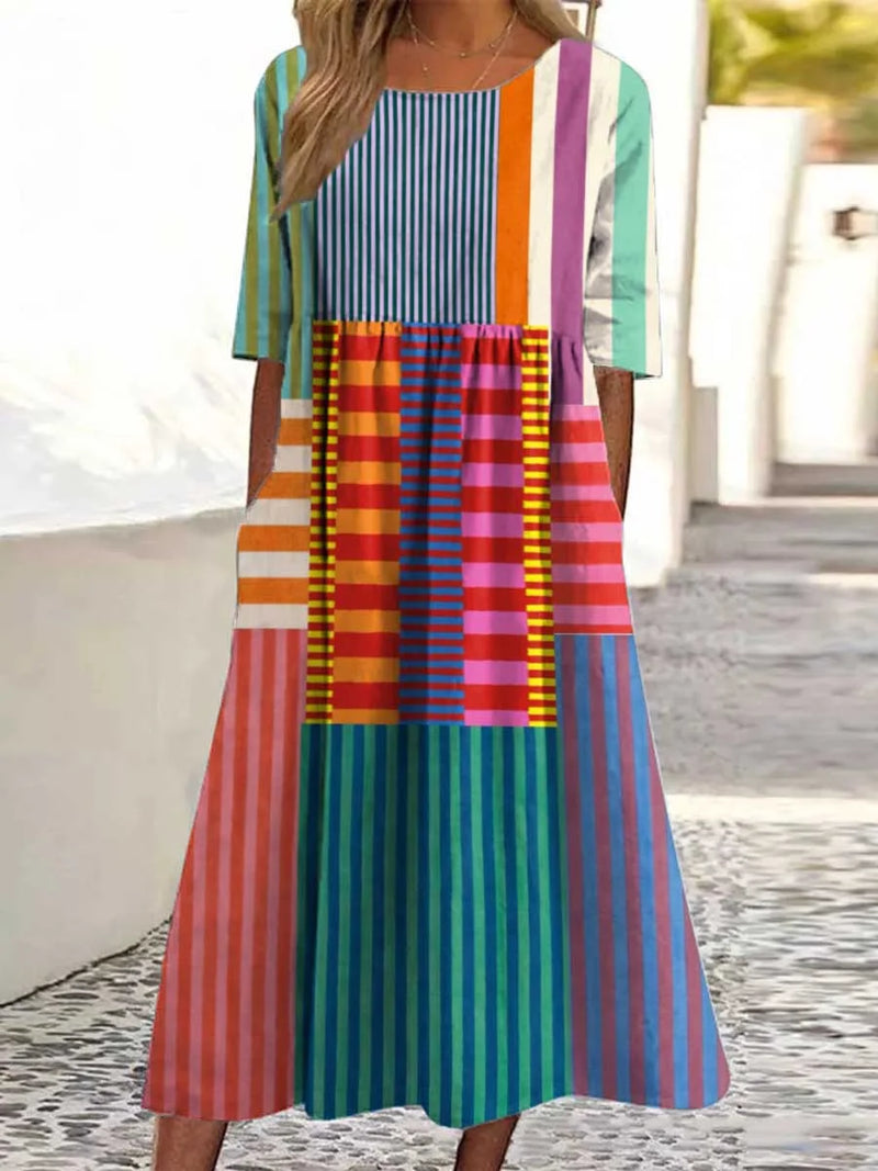 Louise | Vintage Geometric Pattern Cotton Dress