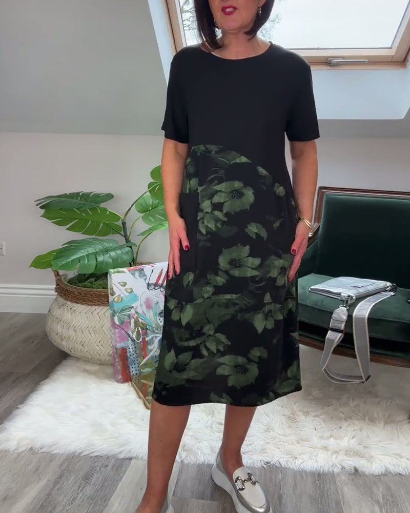 Marilyn | Floral Mosaic Round-Neck Dress
