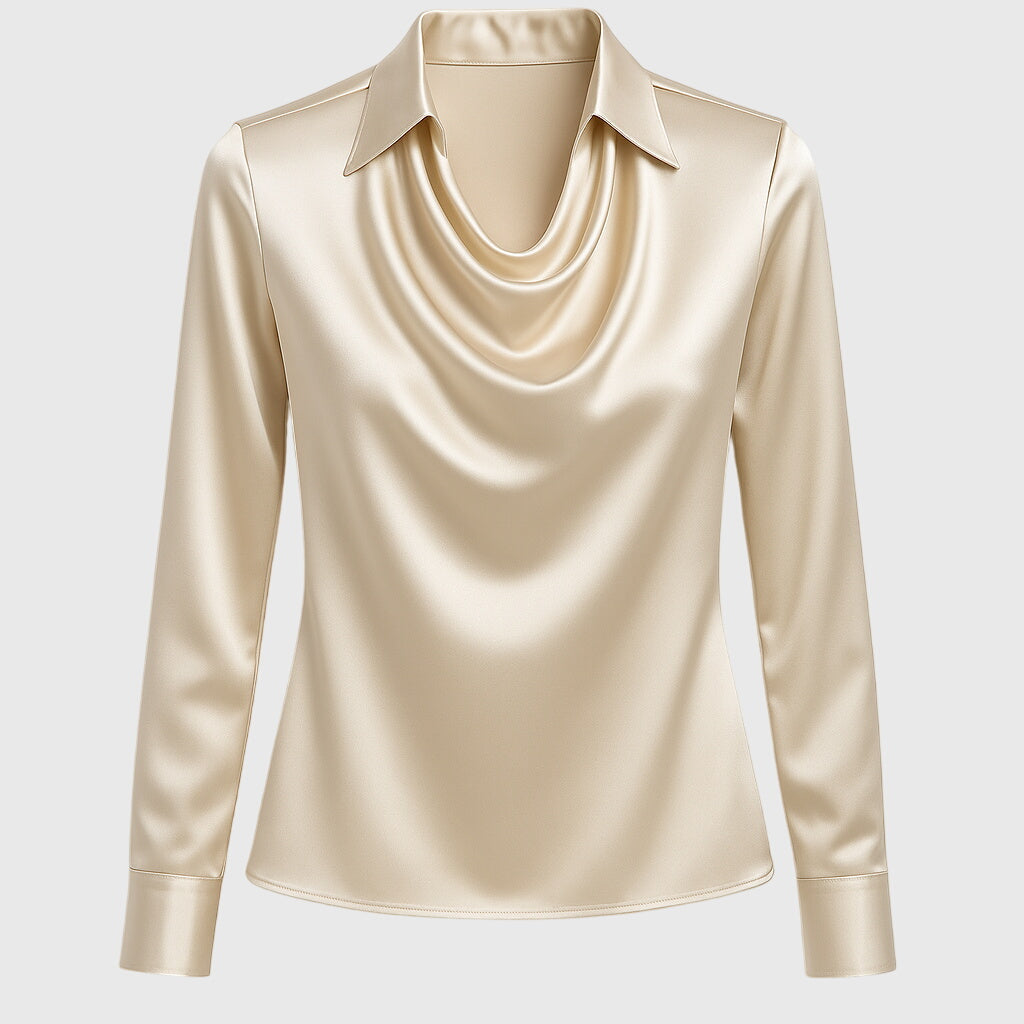 Sylvia | Blouse with Luxurious Shine and Pleated Collar