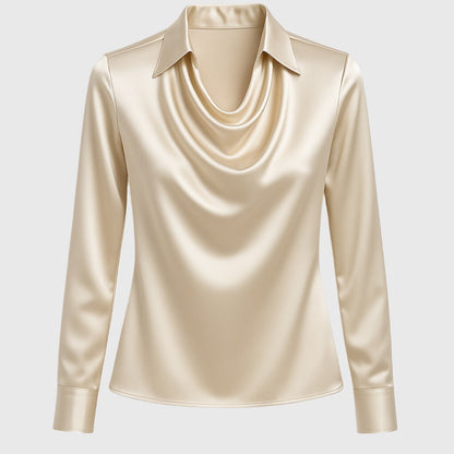 Sylvia | Blouse with Luxurious Shine and Pleated Collar