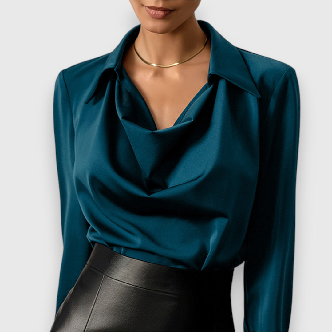 Audrey |  Long Sleeve Collar Draped Blouse