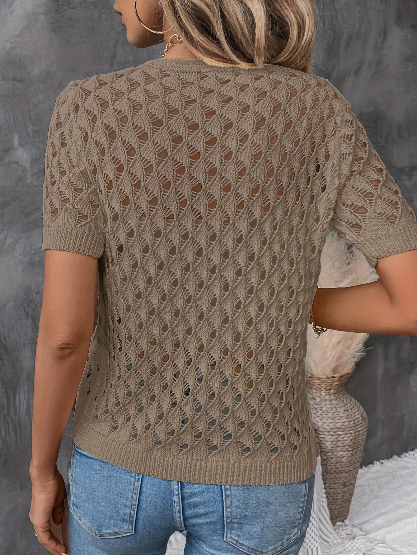 Heather | Elegant V-Neck Lace Short Sleeve Pullover