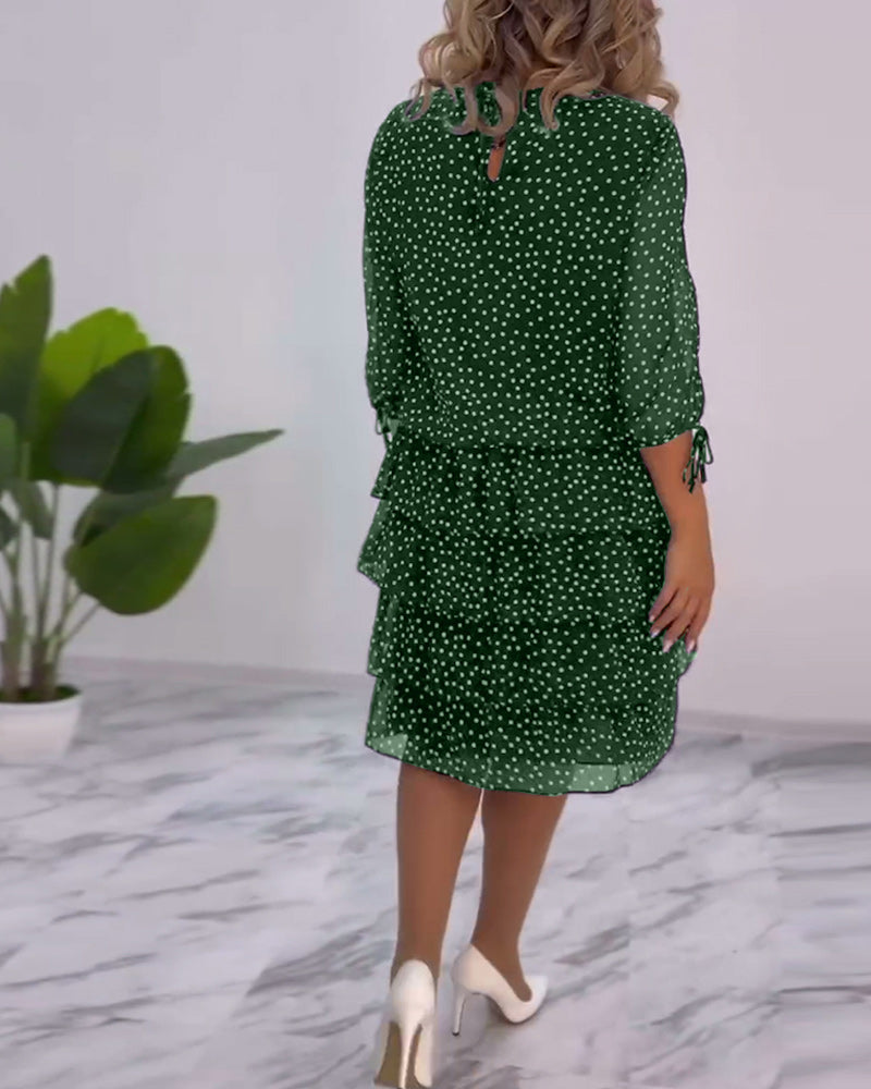 Merlyn | Polka Tiered Dress With Tie-Slit Sleeves