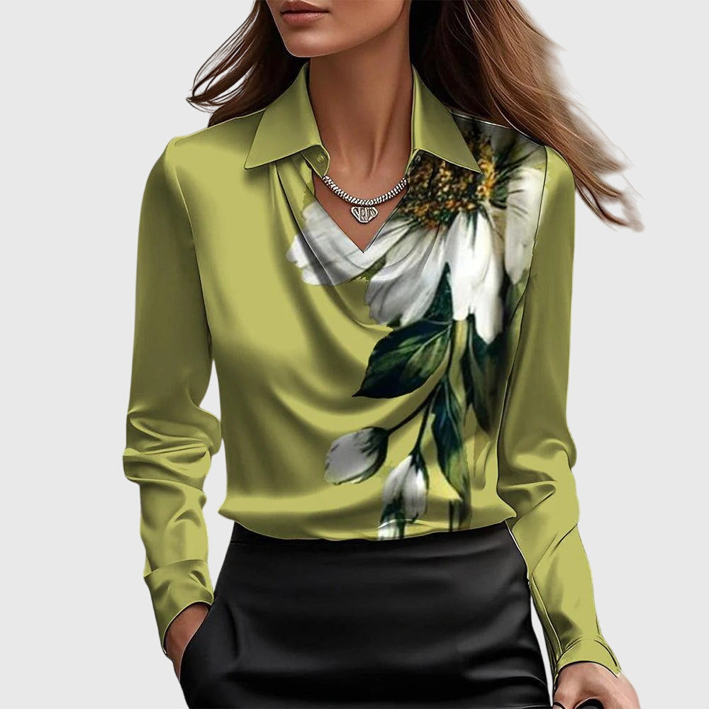 Sylvia | Blouse with Luxurious Shine and Pleated Collar