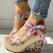 Emma - Floral Wedge Sandals