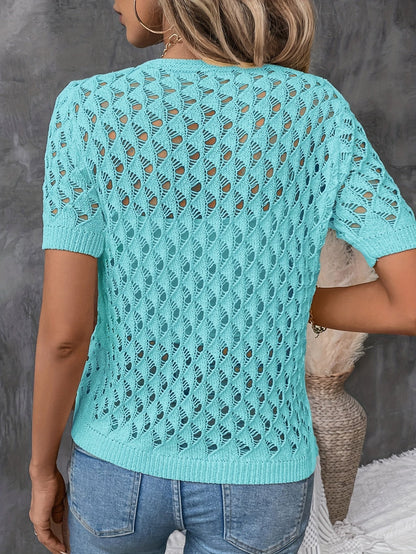 Heather | Elegant V-Neck Lace Short Sleeve Pullover