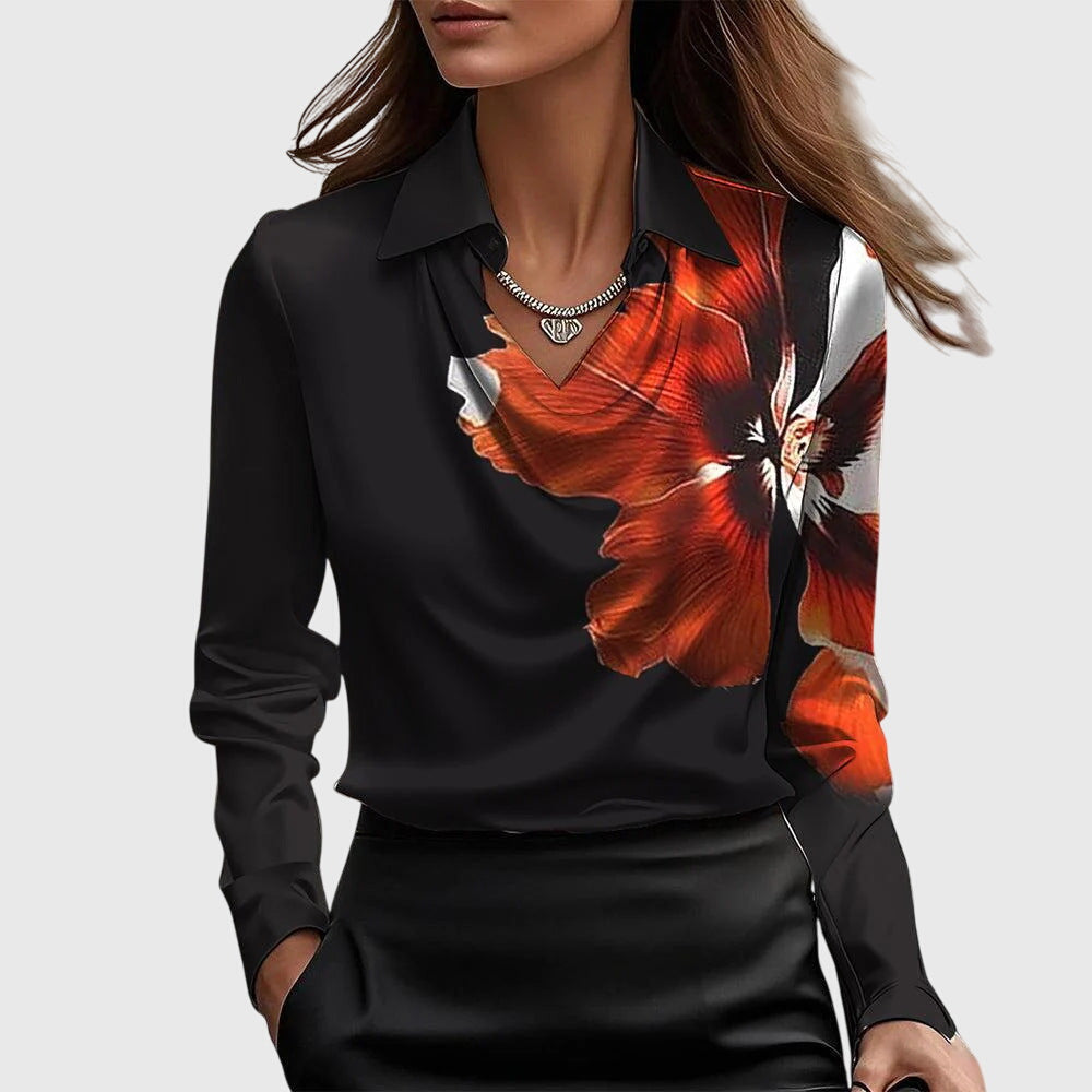 Sylvia | Blouse with Luxurious Shine and Pleated Collar