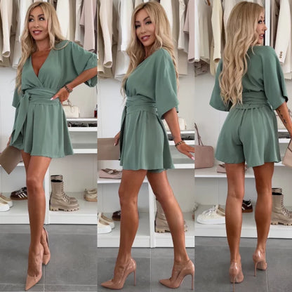 Cianne | Flowy Wrap Belted V-Neck Romper