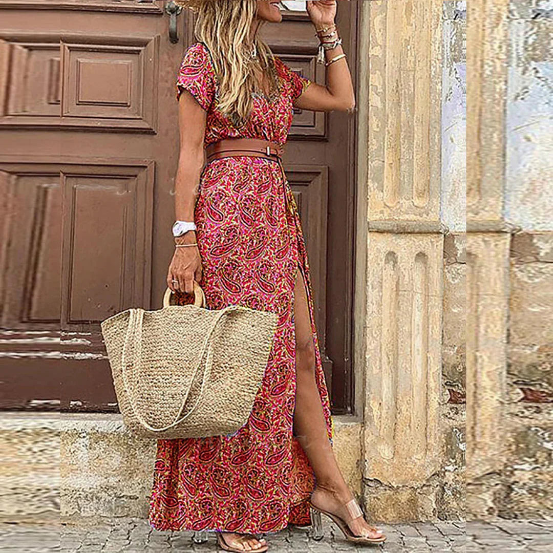Cristy | Airy Boho Maxi Dress With Matching Belt