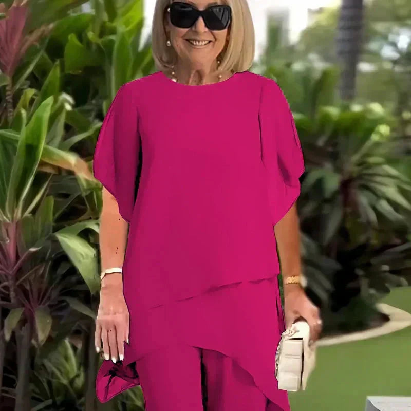 Waiyara |  Chic Asymmetrical Top and Pants Set