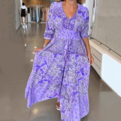 Mirinda | Elegant Floral Drawstring Long Dress