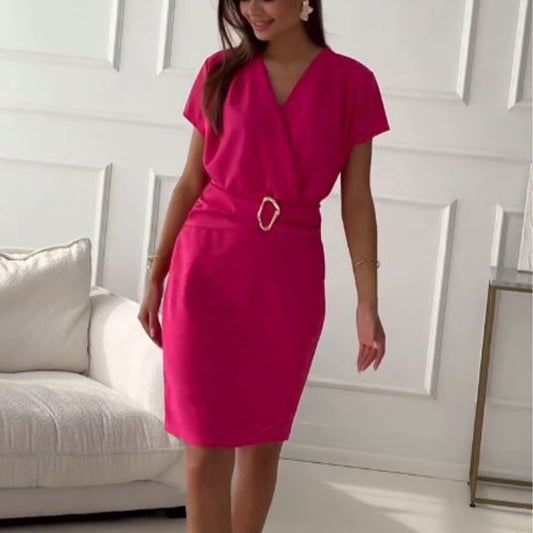 Mirindee | V-Neck Short Sleeve Short Dress With Cinched Waist